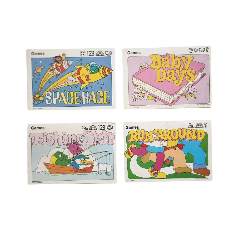 Vtg Kids Activity Board Game Card Set Of 4 Games Retro 1981 Weekly Reader